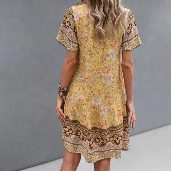 Yellow multi print Floral Smock Dress - Picture 2 of 6